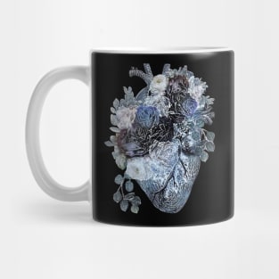 Human heart with blue and white roses, blue navy color Mug